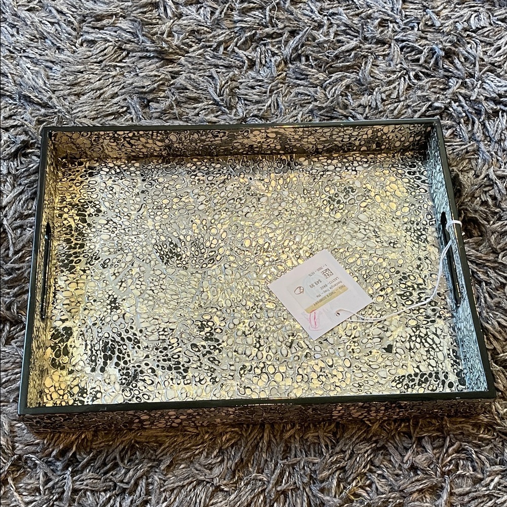 Elegant black white Silver and gold Decorative Tray NWT